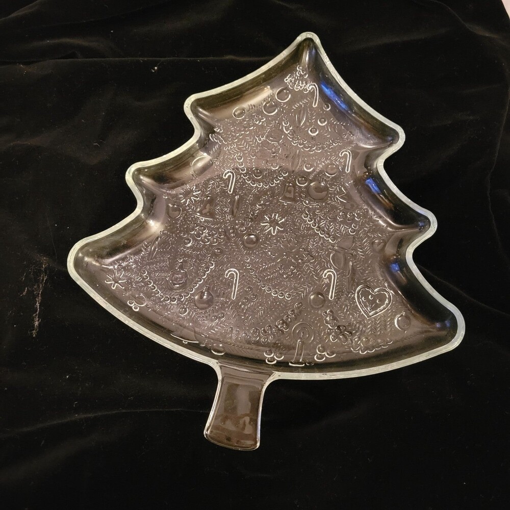Vintage Glass Christmas Tree Shaped Platter